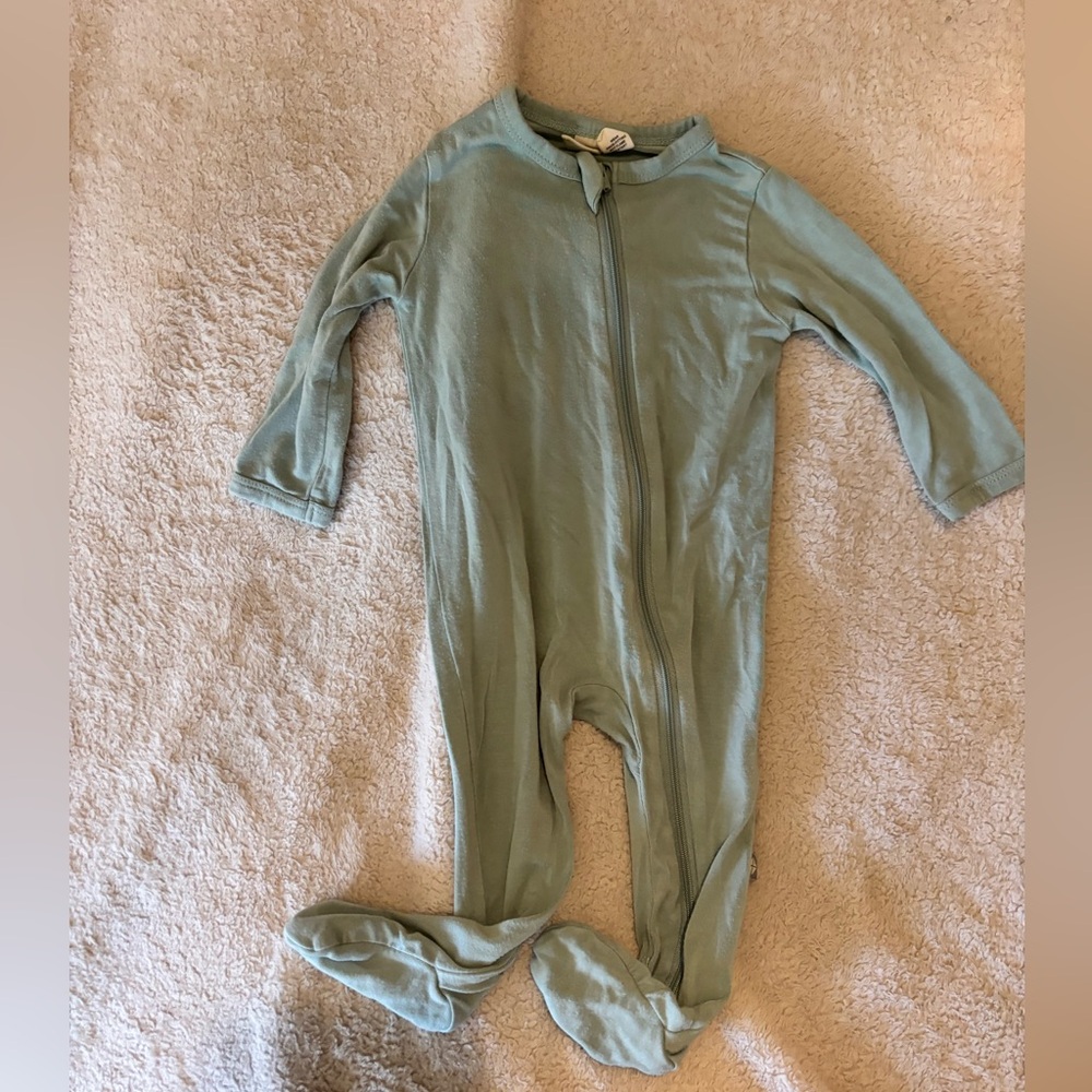 Kyte Baby Pointelle Zippered Footie in Sage Green, One-Piece, Bamboo Botton